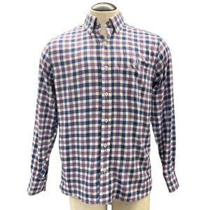 FISH HIPPIE Button Down Shirt Mens M Tailored Fit Purple Blue White Plaid Cotton